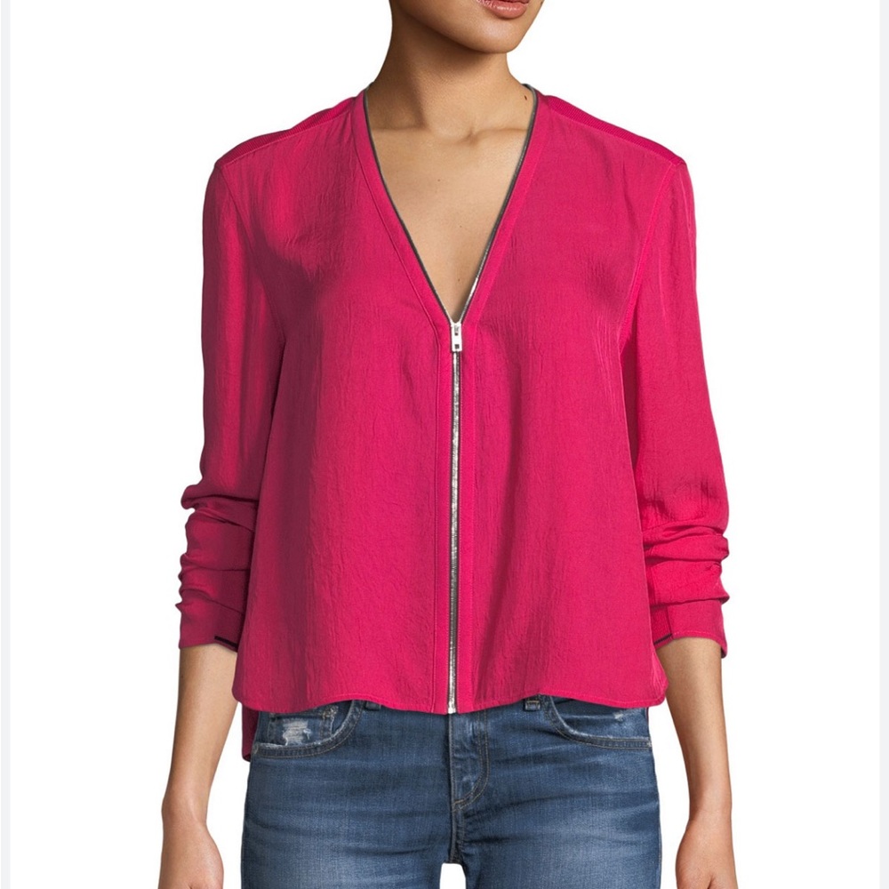 RAG & BONE New York Hot Pink Silky feel Zipper front Long Sleeve Jacket TOP! Med